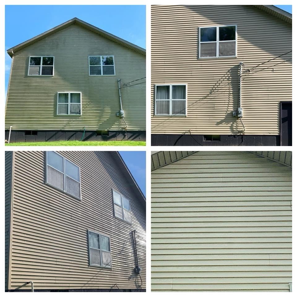 Before/After Power Washing Cleaning the side of a home in Novi, MI